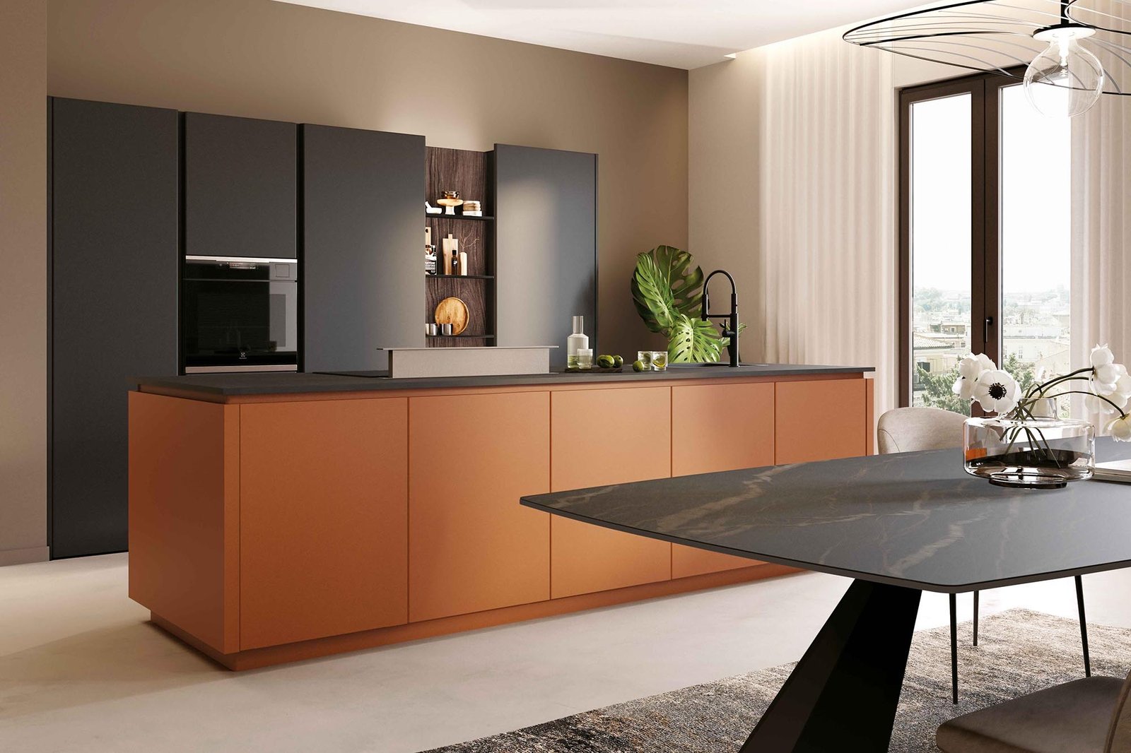 Cucina a isola con boiserie