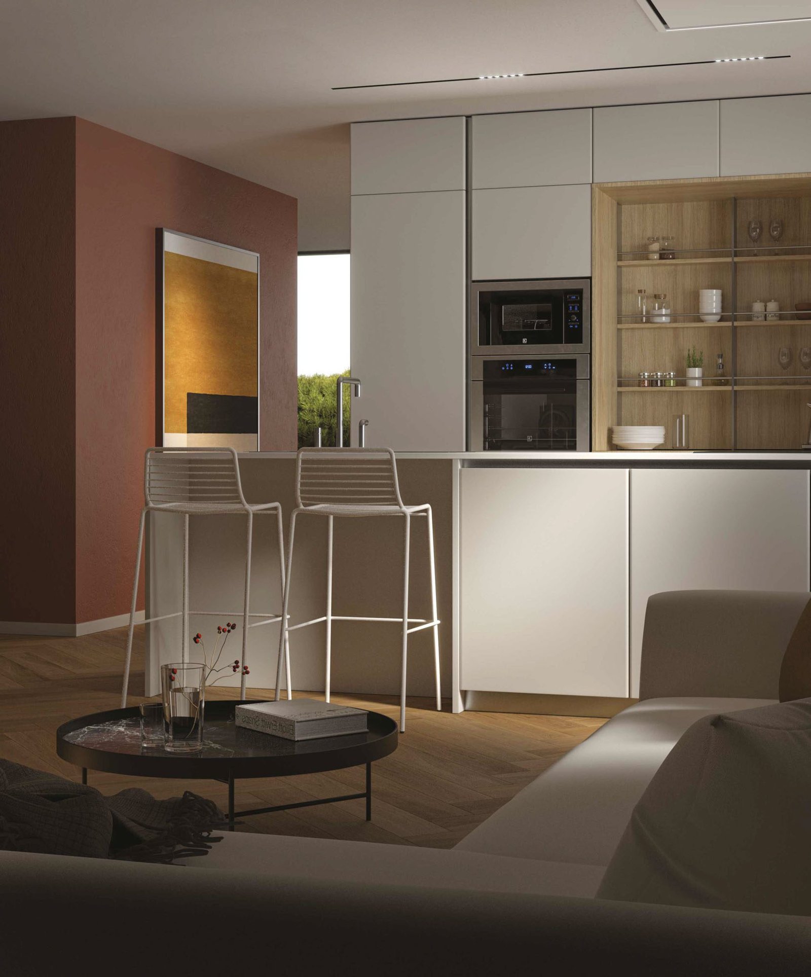 Cucina a isola con top snack e boiserie - immagine 2