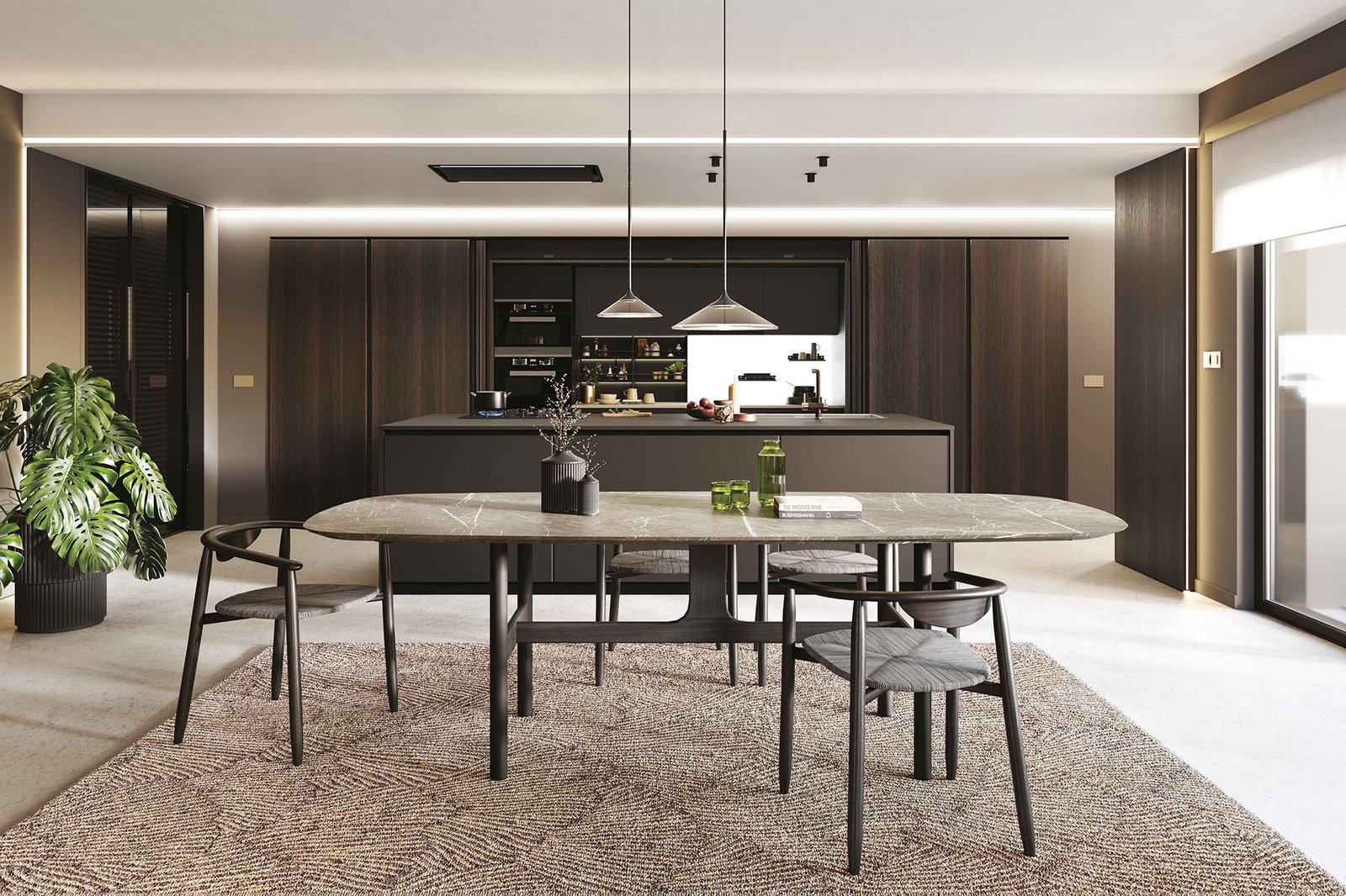 Cucina a isola con colonne