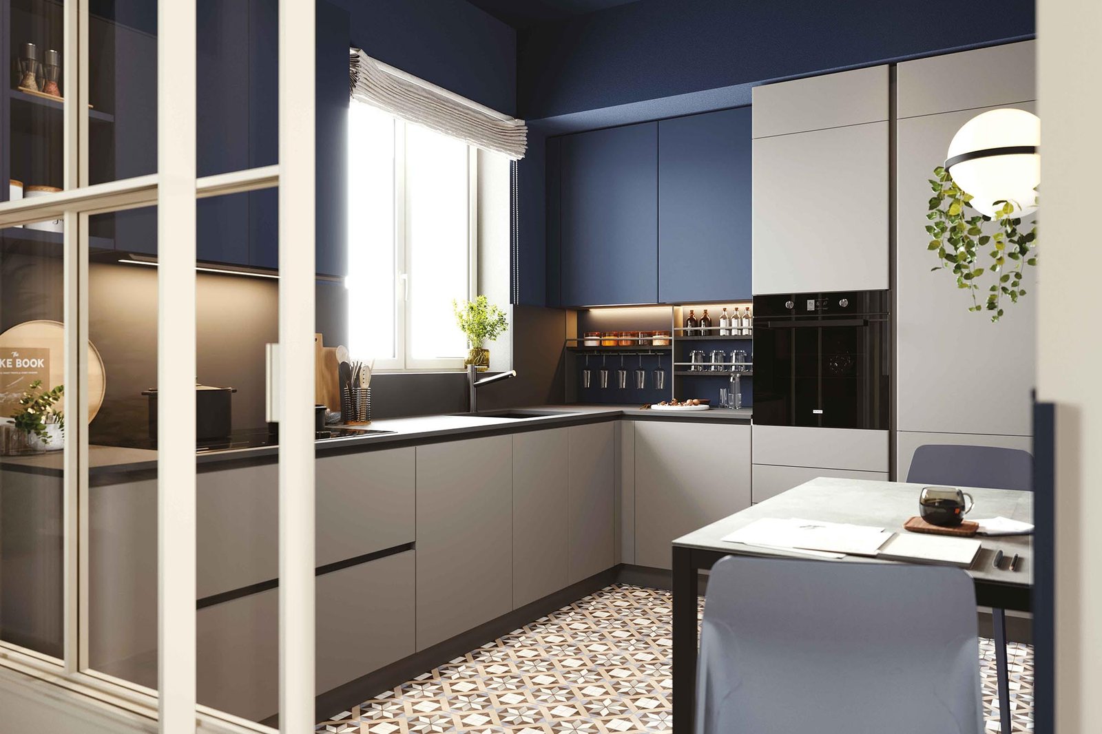 Cucina ad angolo blu e grigia - immagine 4