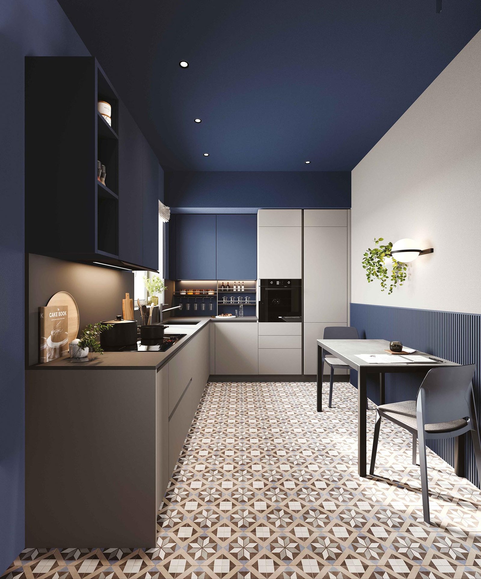 Cucina ad angolo blu e grigia - immagine 2