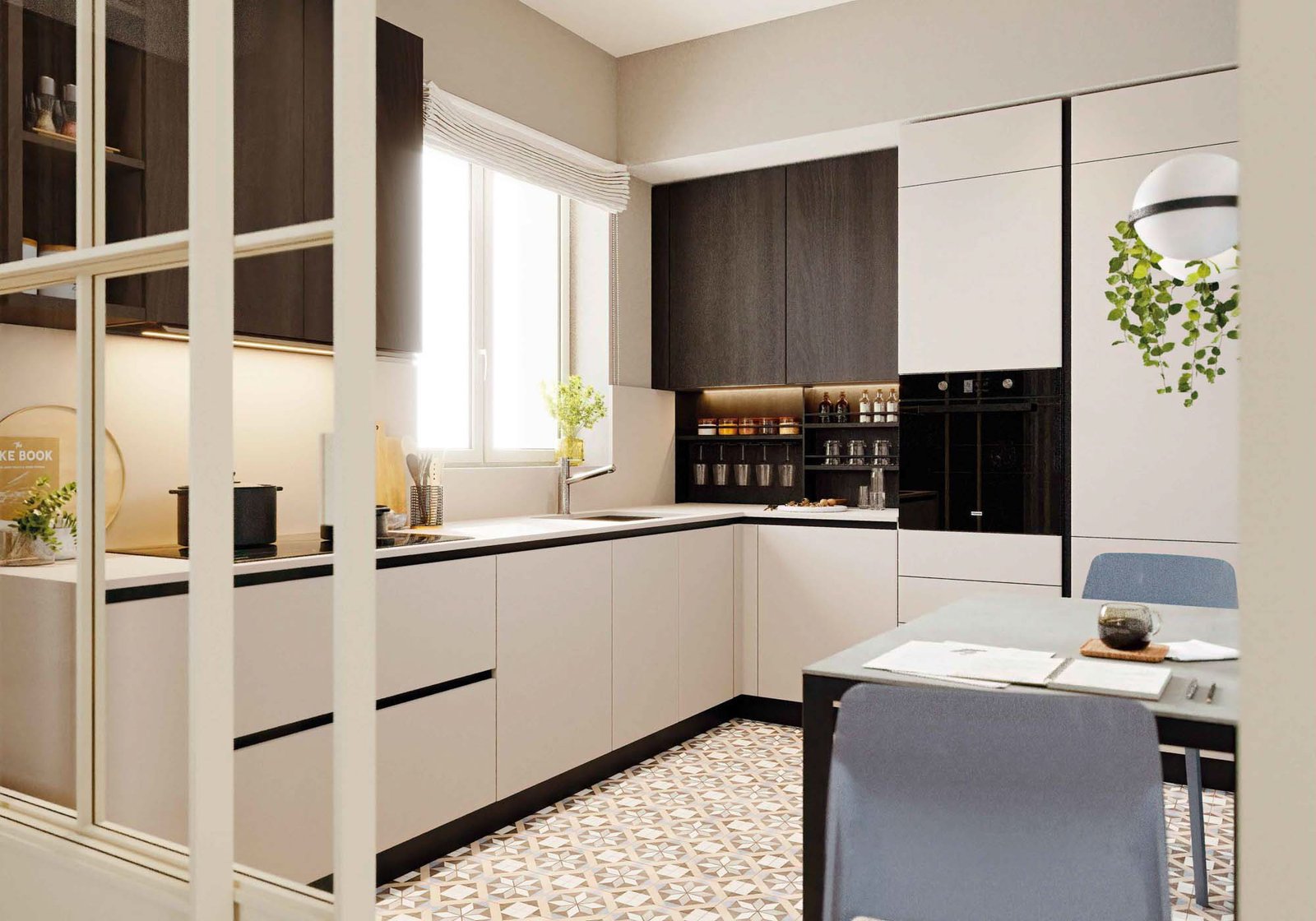 Cucina angolare con colonne in nobilitato - immagine 2