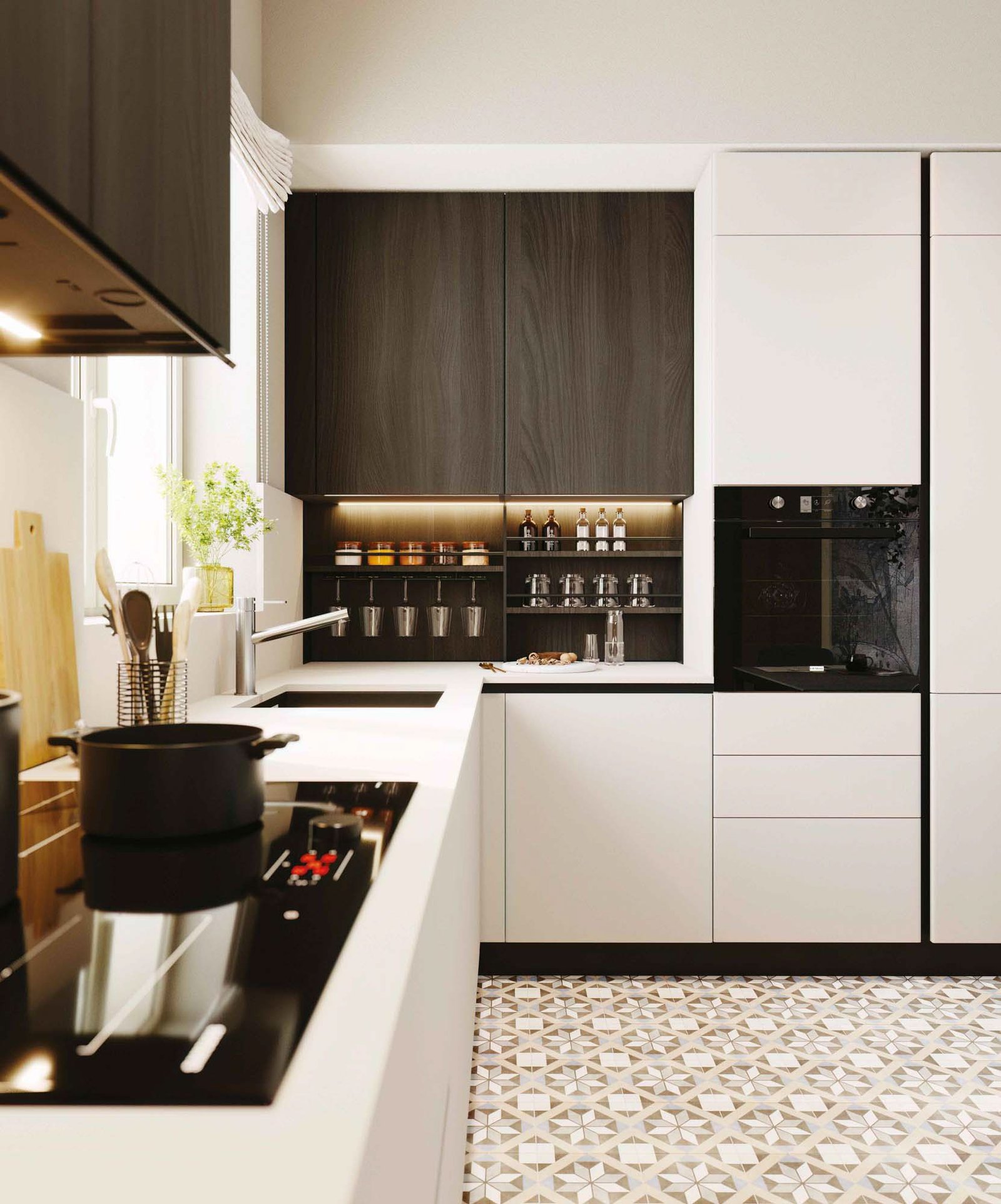 Cucina angolare con colonne in nobilitato - immagine 3