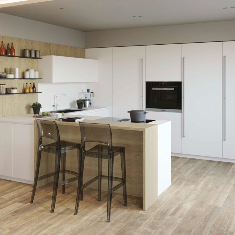 Cucina con penisola bianca