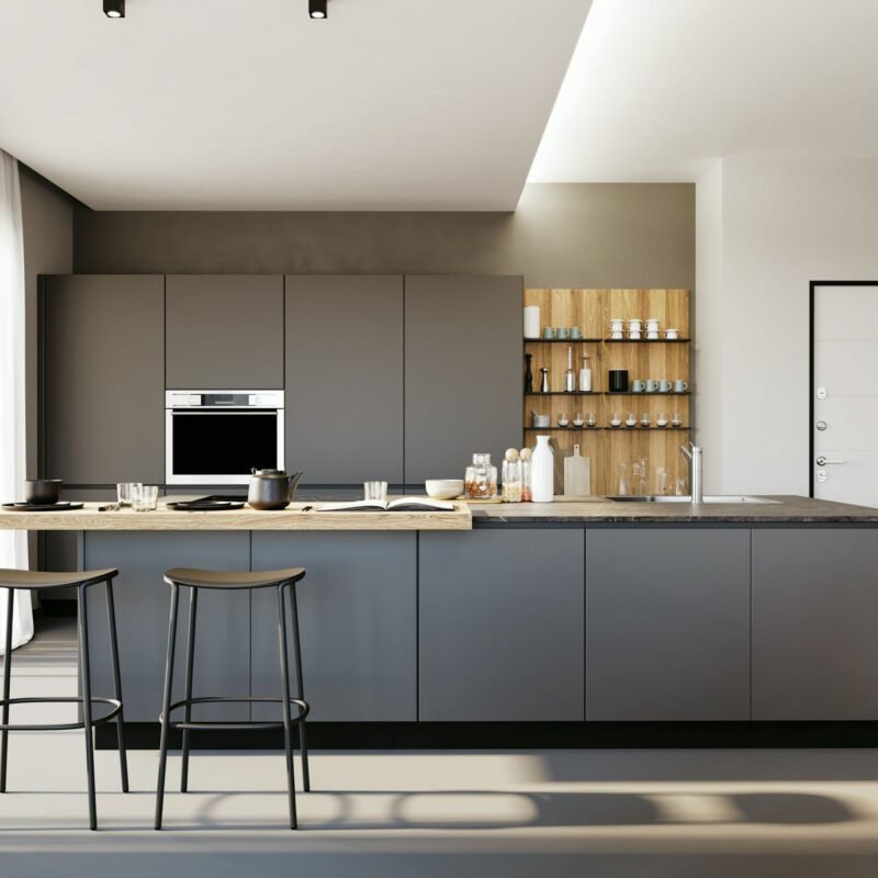Cucina a isola grigio scuro modello Linea