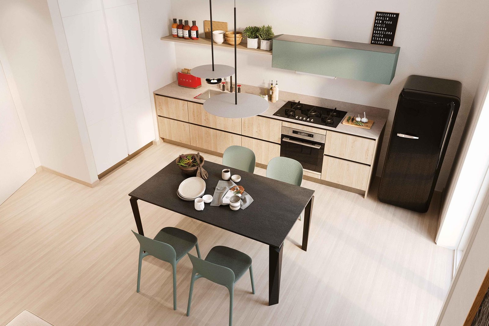 Cucina lineare in nobilitato effetto legno - immagine 2