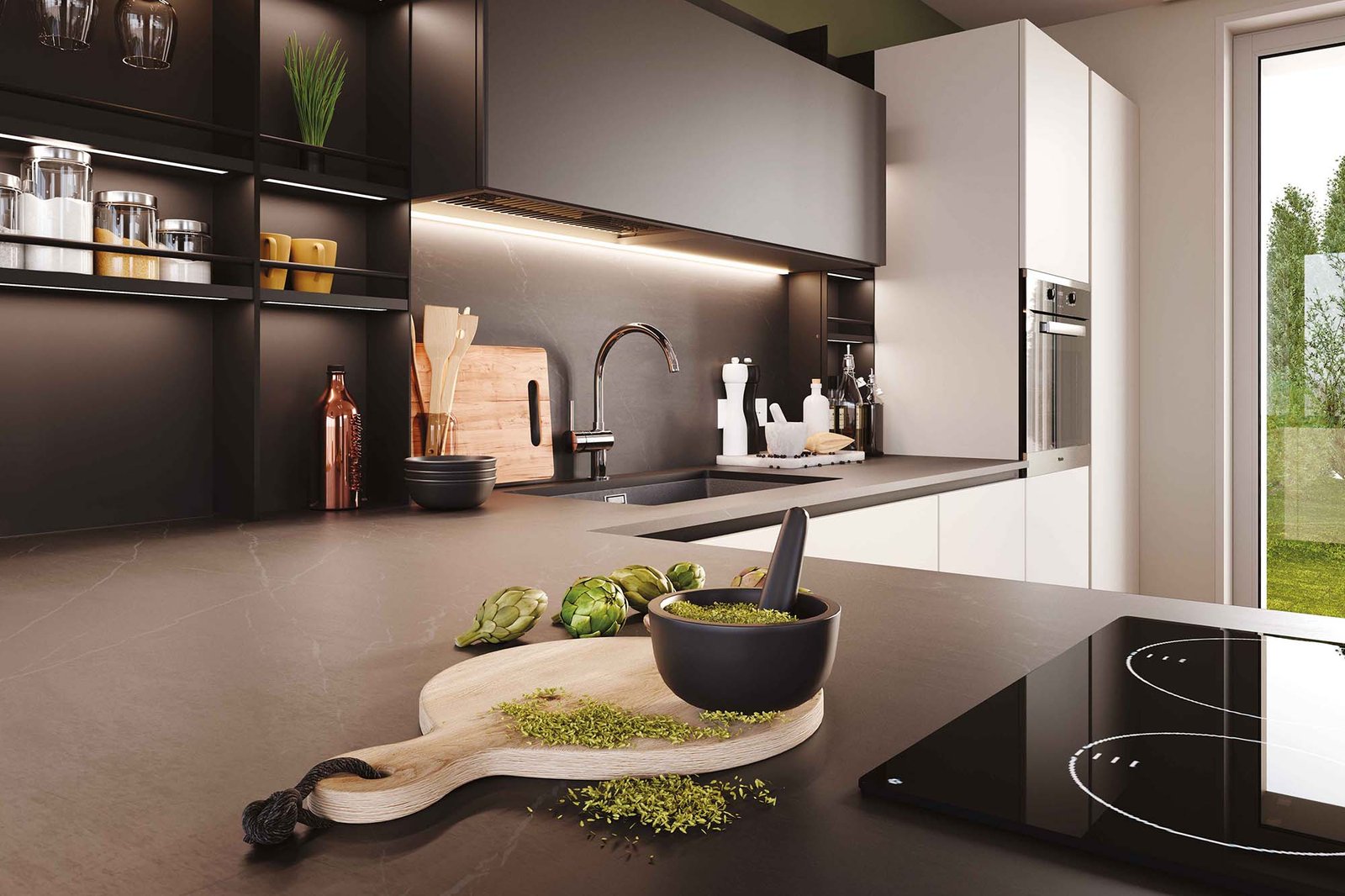 Cucina moderna Modello Grip, con penisola e boiserie - immagine 3