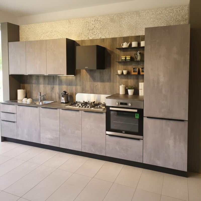 Cucina lineare Carol con ante effetto cemento
