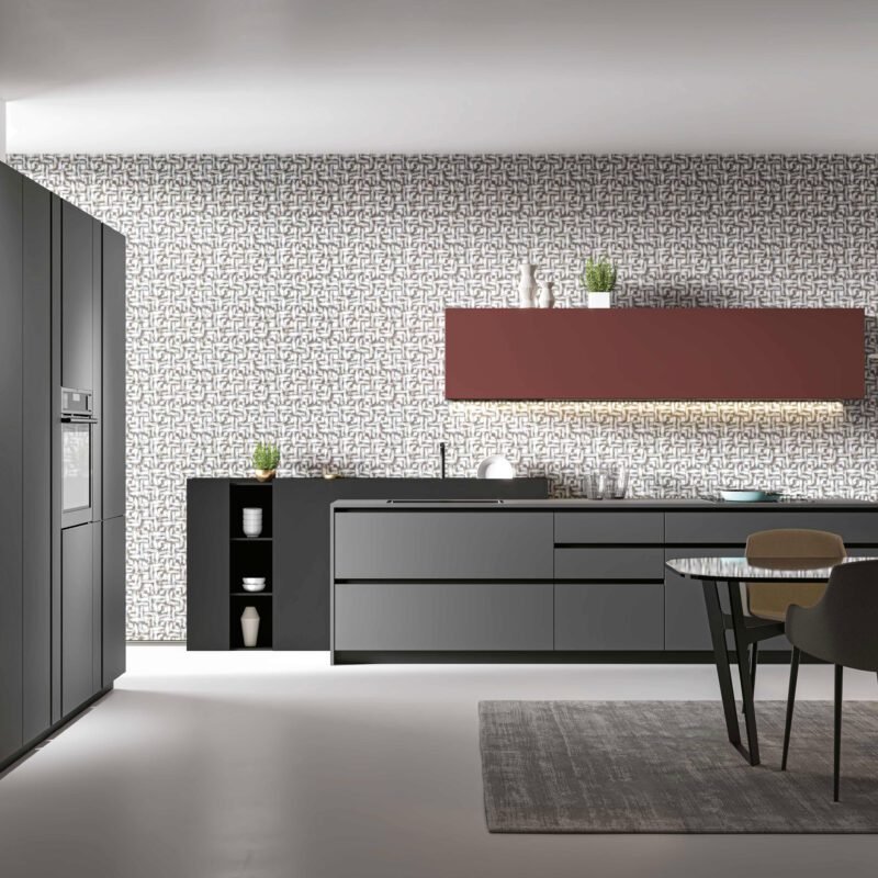 Cucina Sistematica Lineare con gole verticali asimmetriche e muretto contenitivo funzionale