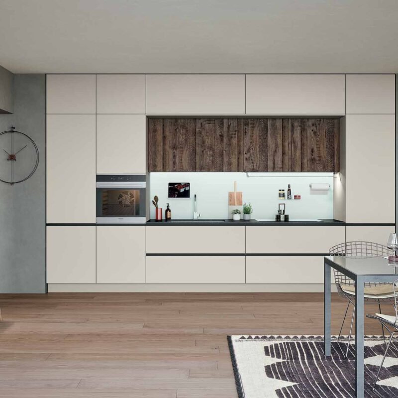 Cucina Linea in versione dritta e mobili bicolore