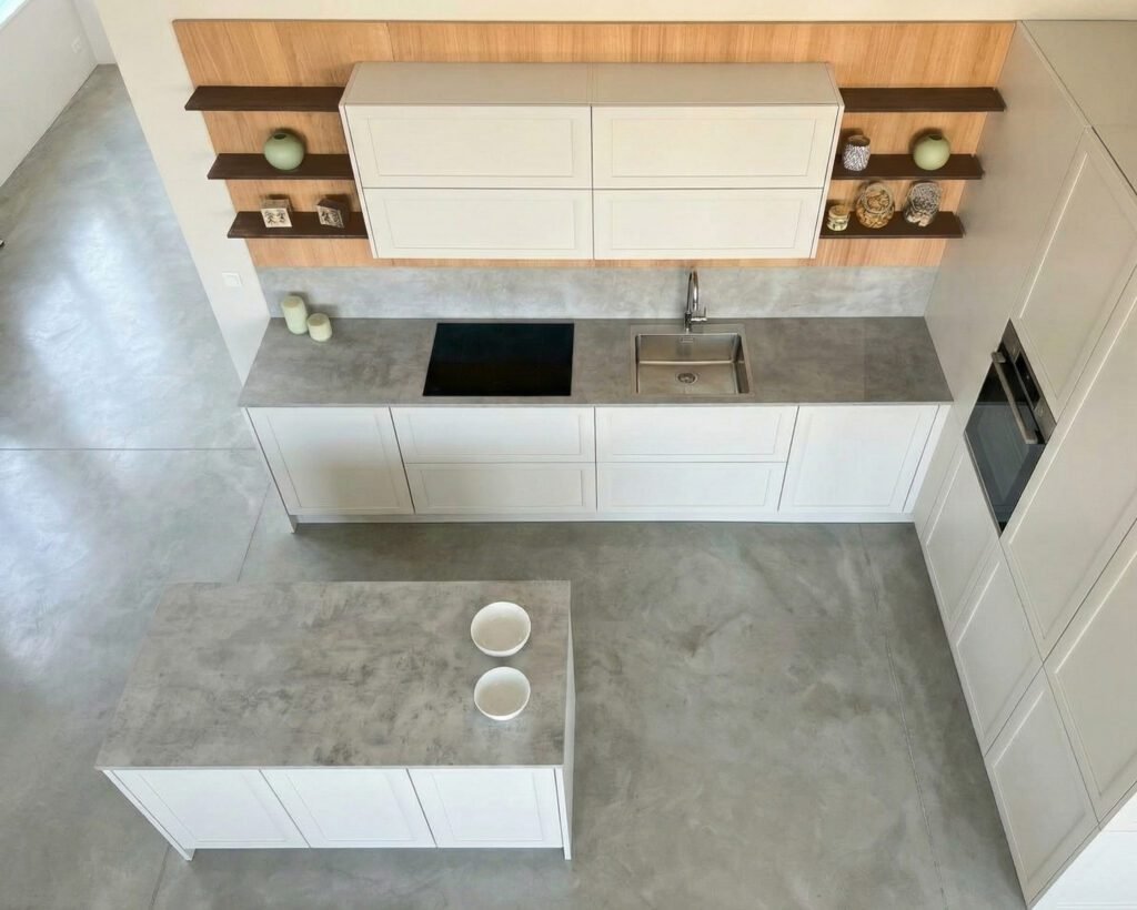 cucina-brera-ad-angolo-laccata-bianca-con-piccola-isola-vista-dall'alto