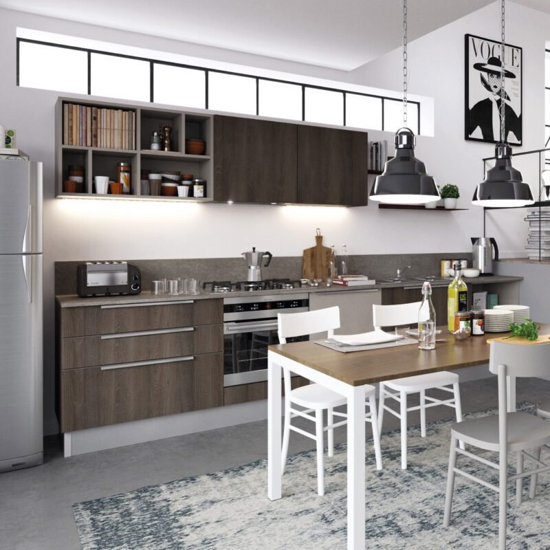 Cucina lineare mod. Intra con profili in acciaio
