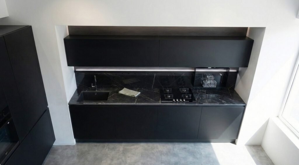 cucina-modello-jane-in-pet-nero-vista-dalla'lto