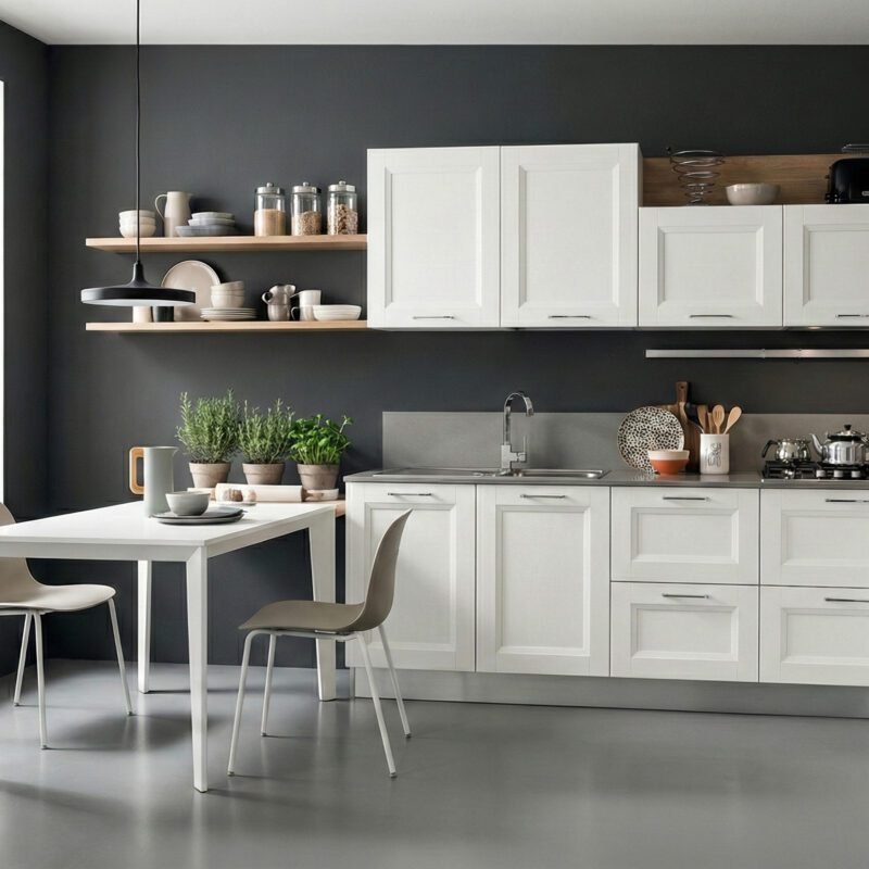 Cucina Angolare Ada Bianca con particolari in legno