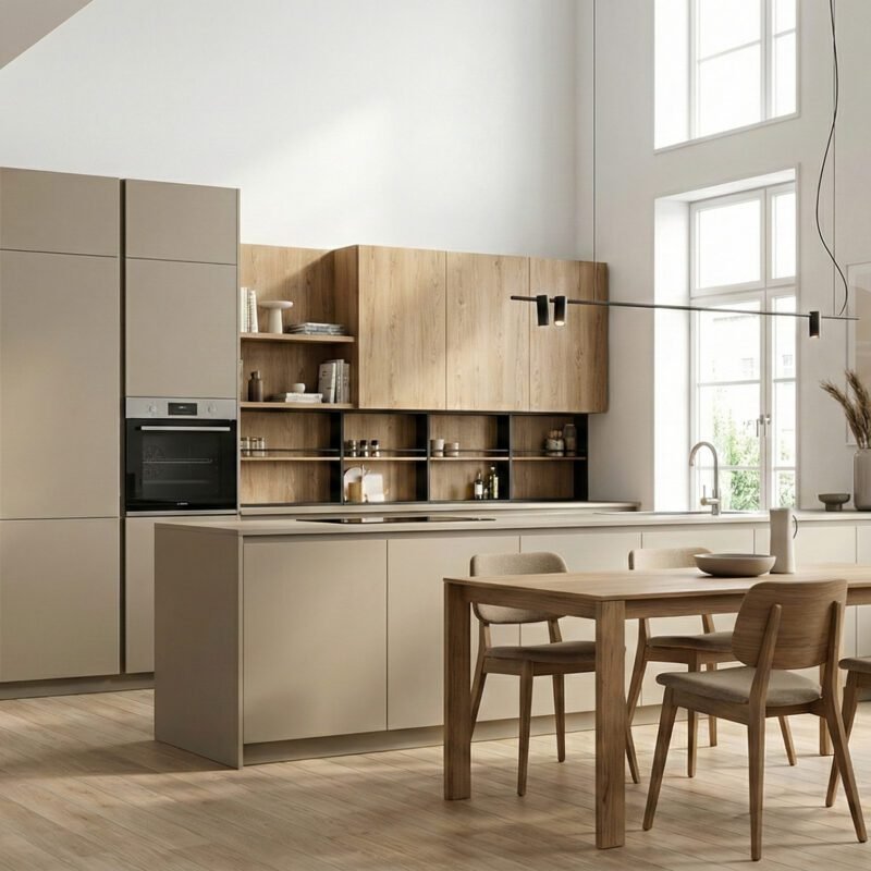 Cucina Grip con isola laccata monotono con top in Grès