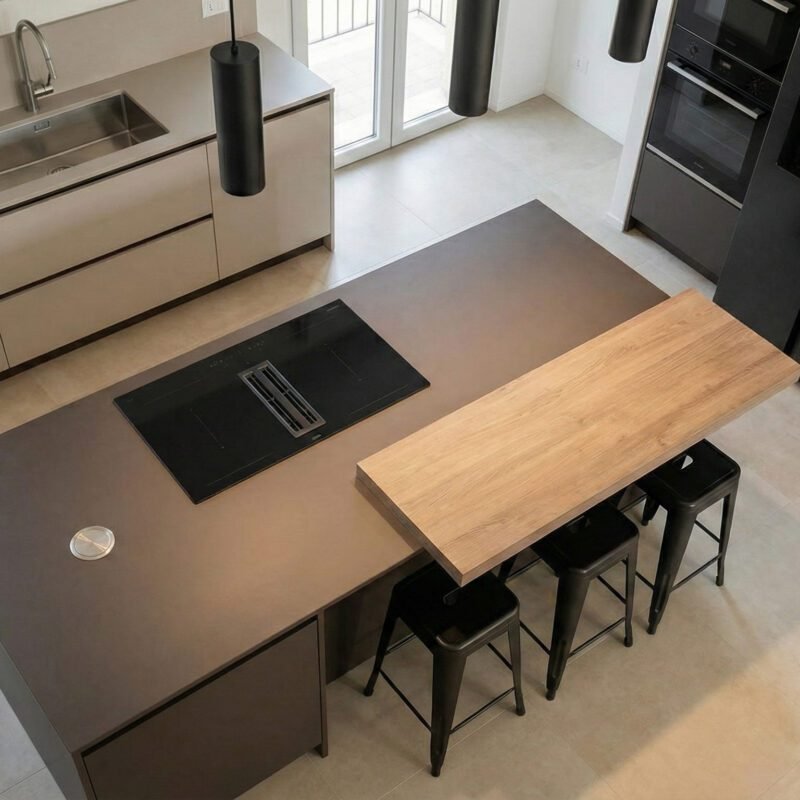 Cucina Grip a isola in Laminato Materico con Top in ceramica bicolore