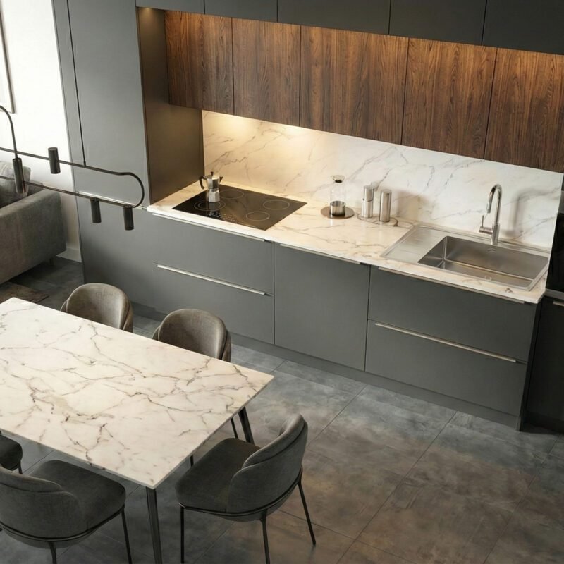 Cucina Modello Intra con portale e pensili in vero legno di Quercia