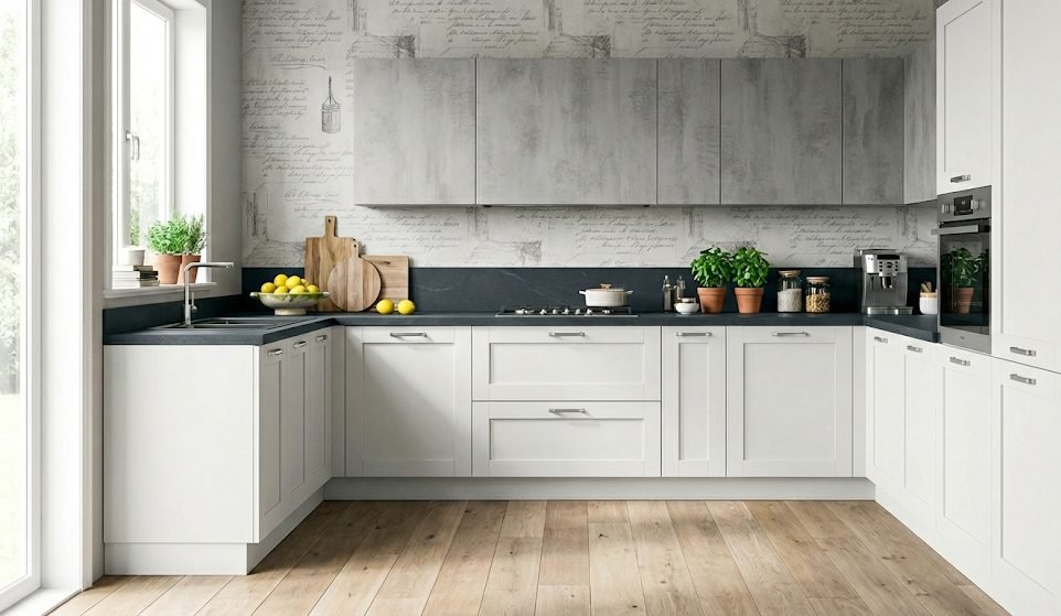 cucina-ring-bianca-con-maniglia-inox-e-pensili-materico-cemento-vista-frontale